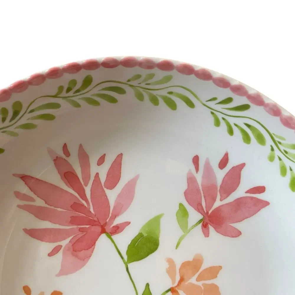 Soho Loft Floral Melamine Bowls 9in Round Pink & Green Set of 4 New